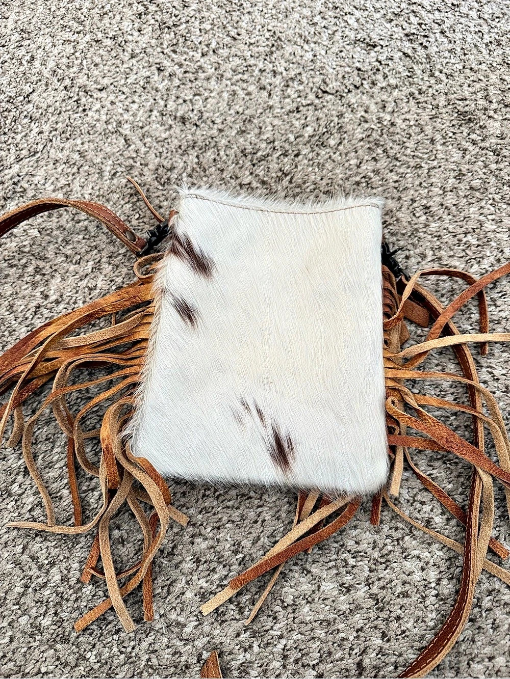 The Sak Cowhide Fringe Crossbody Bag in Brown & White